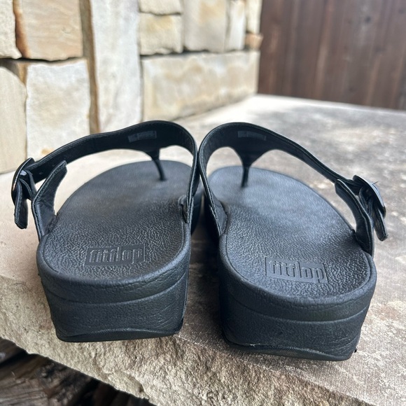 FitFlop Black Leather toe thong classy classic Sandals Sz-5. L - Picture 8 of 10